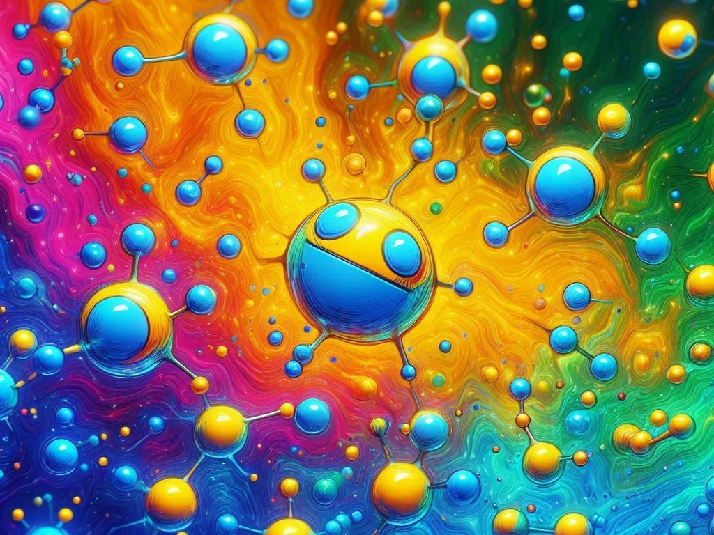 a colorful background with blue and yellow spheres that represents too much serotonin